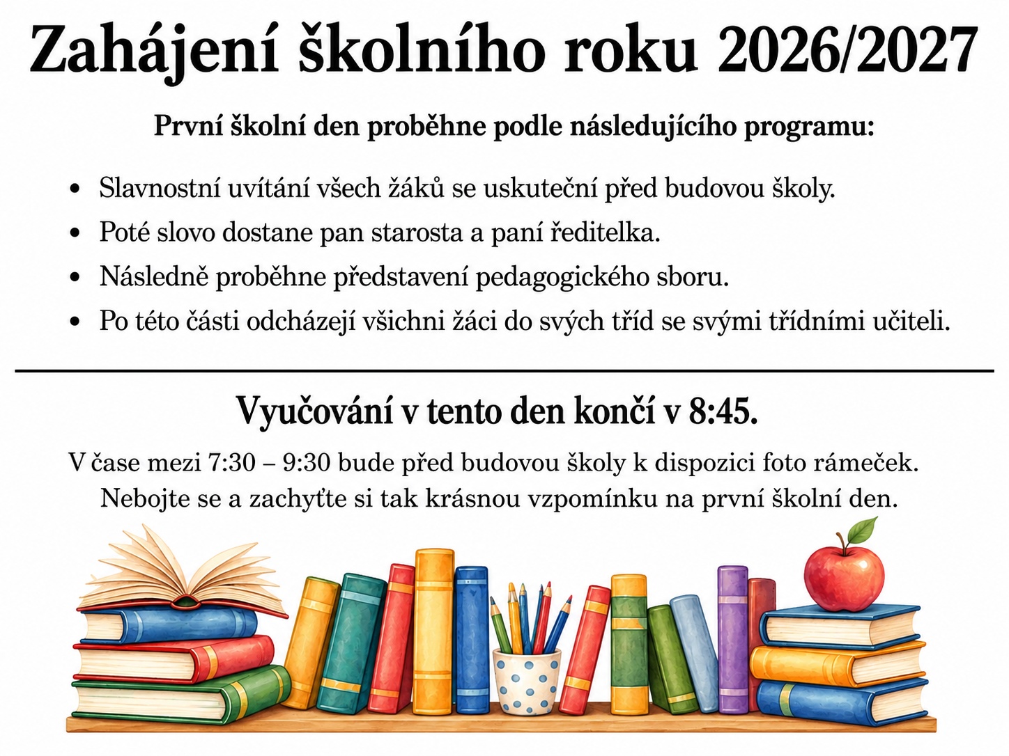 Zahájení školního roku 1.9.2026